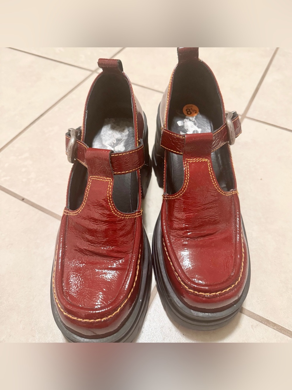 Free People Burgundy Patent Platform Mary Janes - Picture 2 of 5